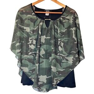 Arabella Women's 1X‎ Camo and Black Blouse Tank / Shawl All in One New!